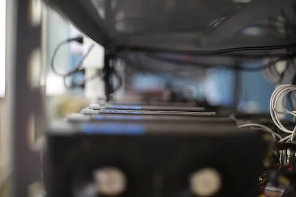 View along a row of processing equipment